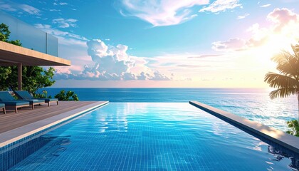 Fototapeta premium Luxury Pool Villa Sunset View