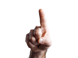 Human hand index finger pointing upwards against black background gesture, Isolated, Transparent Png