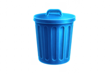 Shiny blue trash can with closed lid on transparent background