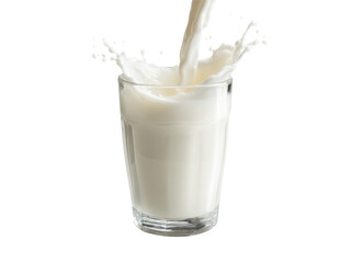 White liquid splashing into clear glass milk pouring, Isolated, Transparent Png