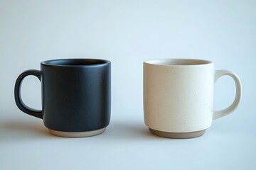 Two Coffee Mugs Black and White Ceramic Drinkware Kitchen Display