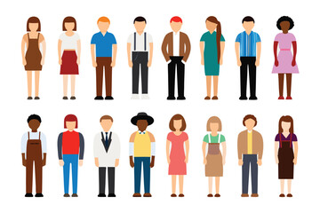 Diverse People Icons: A collection of diverse flat-design icons representing a variety of people from different ethnic backgrounds, ages, and styles. Ideal for inclusivity, diversity.