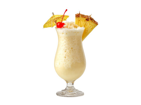 Creamy tropical cocktail with pineapple garnish and cherry pina colada, Isolated, Transparent Png
