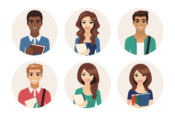 Fototapeta premium Diverse Student Profiles: A vibrant collection of student portraits, each captured within a simple circle, offering a peek into the diverse faces of education.
