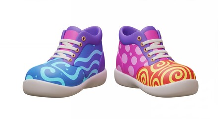 Colorful childrens shoes with vivid patterns