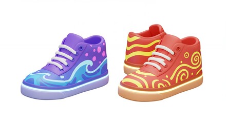 Colorful childrens sneakers graphic patterned high tops