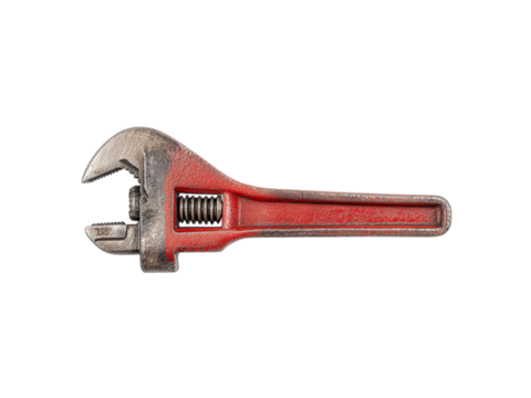 Red metal adjustable wrench with textured grip and black background image, Isolated, Transparent Png