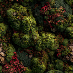 Moss and lichen close-up, organic forms, rich texture, repetition