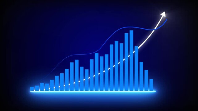 Business growth concept in allusive graph chart showing marketing sales profit increasing to future target . Excellent financial status of corporate business rise up arrow. business concept chart