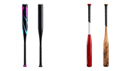 Various baseball bats on white background