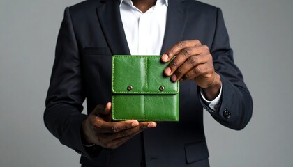 Man holding green wallet