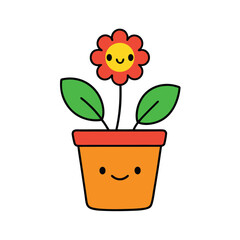 doodle style flower pot blooming smiley plants