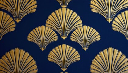 Golden Art Deco fan pattern on a deep blue background decorative elegant