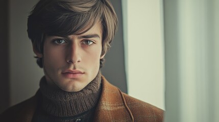 Fototapeta premium 60s retro vintage portrait young Caucasian man looking at camera