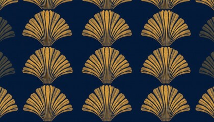 Art deco gold fan pattern against a dark blue background seamless repetition