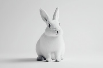Obraz premium Adorable white rabbit sitting attentively, a symbol of springtime and Easter celebrations