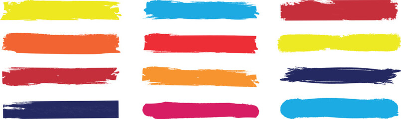 Colorful paint strokes. Set of colorful brush strokes, lines, Brush stain. Rectangle brush collection. Grungy brushes collection. permanent marker pen stroke set Vector black paint brush