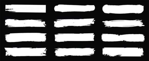 White brush strokes. Set of vector paint brush stroke, ink splatter and artistic design elements. Dirty watercolor texture, grunge background, frame, shape. Brush stroke vector set