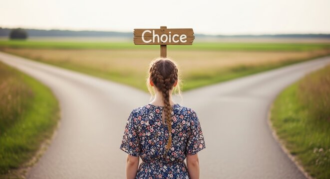 Person at a crossroads with a sign the reads choice, dramatic decision making