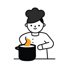 doodle style person cooking soup in doodle pot 