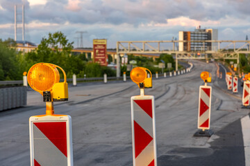 Warning signs. Roadworks. Highway lighting.