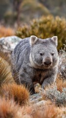 Fototapeta premium cute wombat in nature landscape