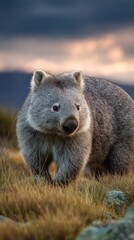 Obraz premium cute wombat in nature landscape
