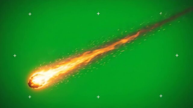 comet meteorite fiery with greenscreen background