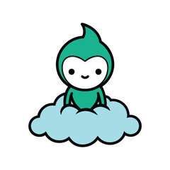 Fototapeta premium doodle style small chibi character on cloud 