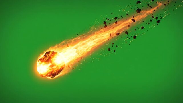 comet meteorite fiery with greenscreen background