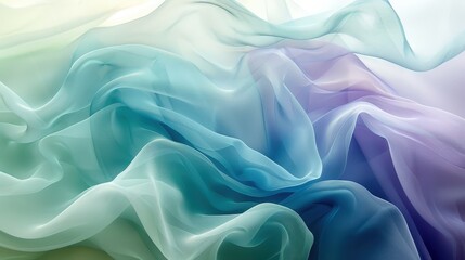 Obraz premium An abstract image of soft, overlapping layers of translucent, flowing fabric. The ethereal pastel colors blend from warm peach to cool blue and purple, creating a dreamy and serene atmosphere