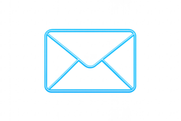 Neon blue email envelope sending a message on transparent background
