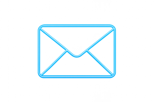 Neon blue email envelope sending a message on transparent background - Powered by Adobe