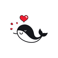doodle style whale spouting water hearts