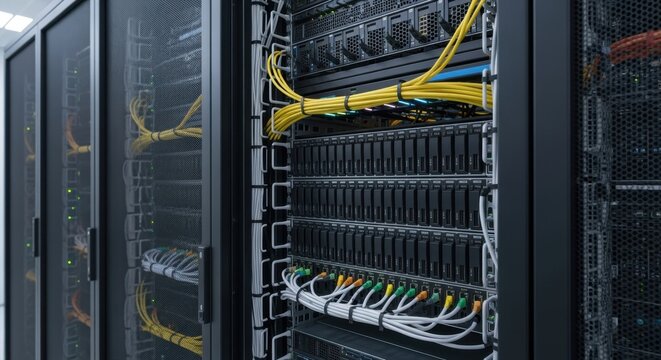 Clean and secure server environment emphasizing cable management and advanced hardware design.