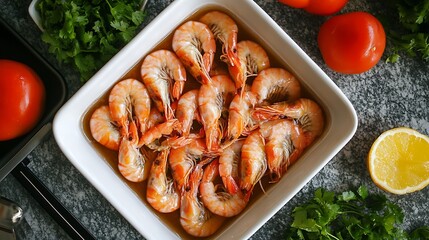 Top table view shrimp soaked in fish sauce spicy salty and sour appetizers