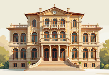 Fototapeta premium Grand Classic Mansion with Arched Windows and Staircase