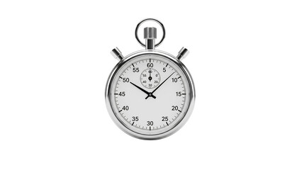 A highly detailed silver stopwatch against a stark black background showcases precision
