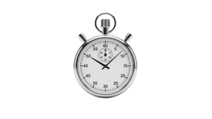 A highly detailed silver stopwatch against a stark black background showcases precision