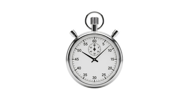 A highly detailed silver stopwatch against a stark black background showcases precision