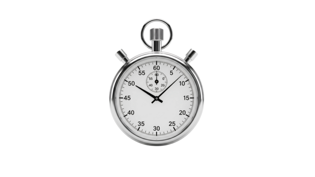 A highly detailed silver stopwatch against a stark black background showcases precision