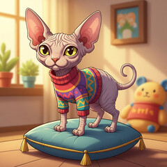 A cozy moment under warm light, featuring vibrant colors and playful energy.