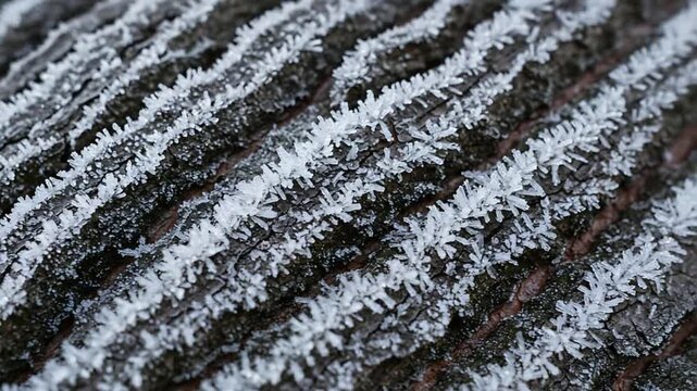 Close-Up of Intricate White Lichen Patterns on Textured Tree Bark in Winter Environment