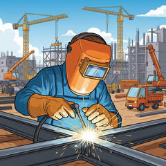 Bright sparks fly in rhythmic motion as steady hands shape the future with precision.