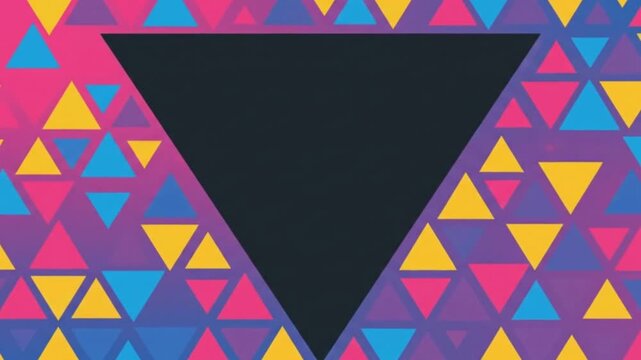 An image featuring a central black triangle surrounded by colorful triangles set against a gradient background