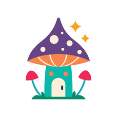 cartoon house with mushrooms