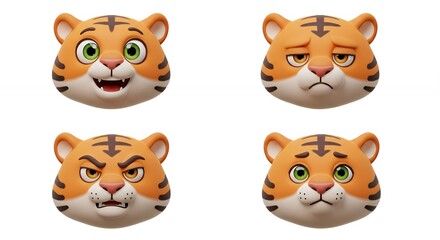 Fototapeta premium Cartoon tiger heads expressions graphic design
