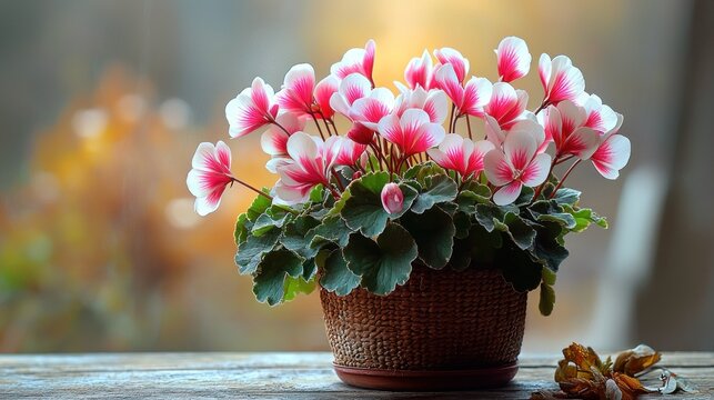 Potted geranium bouquet, soft focus - Powered by Adobe