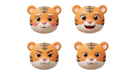 Fototapeta premium Cartoon tiger heads with various expressions