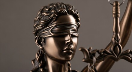 An authentic close-up of a lady justice bronze statue